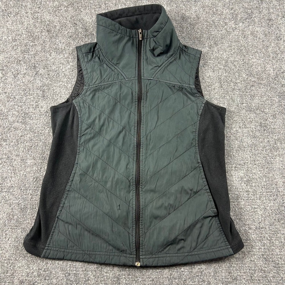 Columbia Quilted Vest Womens Medium Green Fleece Side Panels Hiking‎ Outdoor